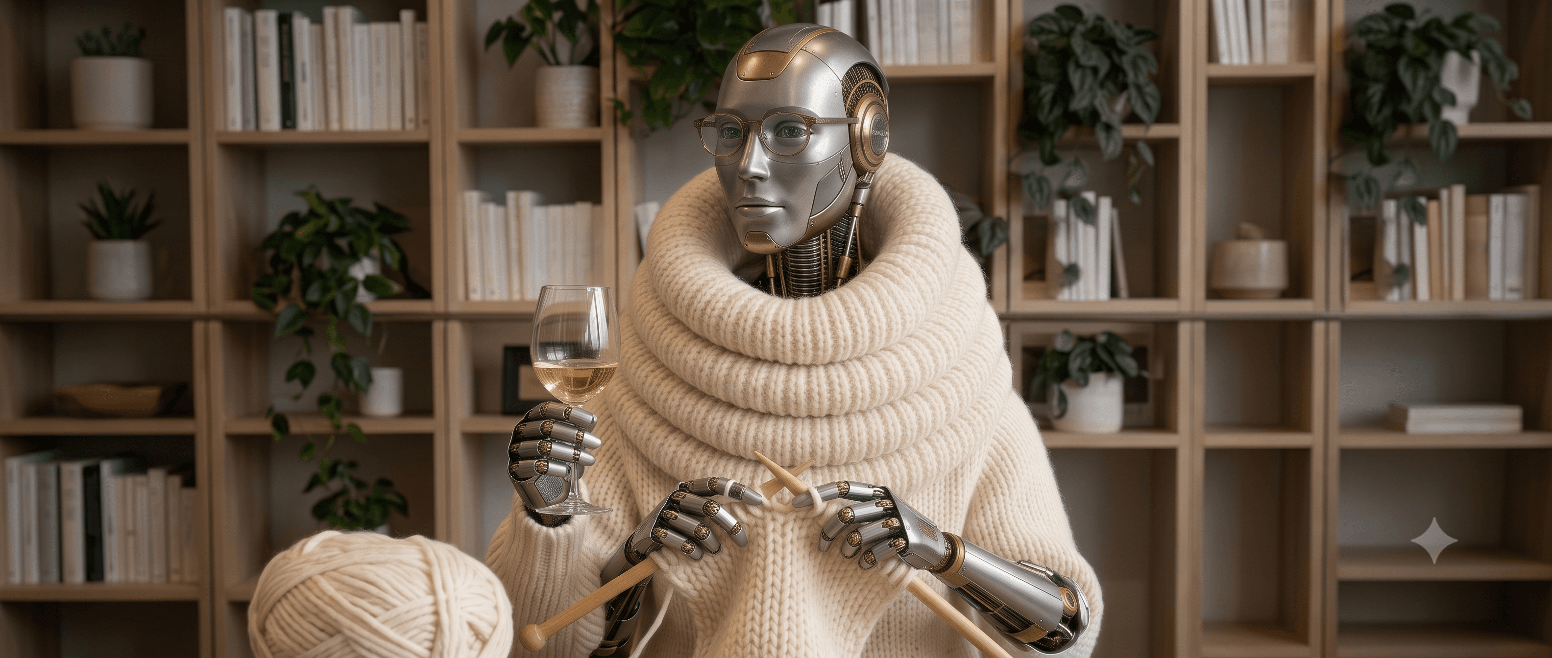 The Raditor editor: a robot in a cozy sweater, knitting your content